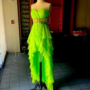 Lime green, high/low prom dress, new with tags
